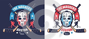 Hockey team logo with retro goalkeeper mask