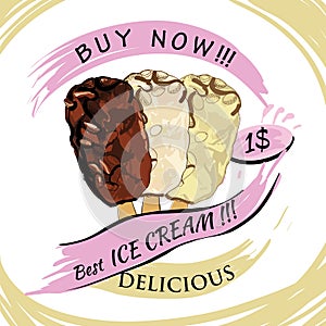 Hocolate Ice-creame with price. Popsicle on a white background.