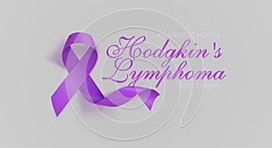 Hodgkin`s Lymphoma Awareness Calligraphy Poster Design. Realistic Violet Ribbon. September is Cancer Awareness Month