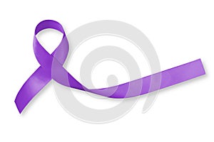 Hodgkin`s lymphoma and testicular cancer awareness violet ribbon symbolic bow color on white background isolated photo