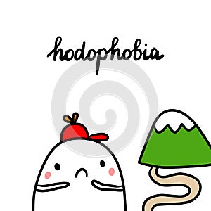 Hodophobia hand drawn illustration with cute marshmallow