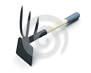 Hoe gardening isolated on a white background. 3d rendering
