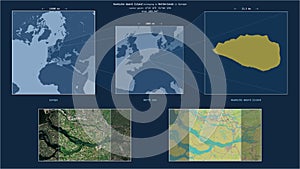 Hoeksche Waard Island. Netherlands. Location diagram. Yellow photo