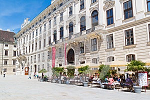 Hofburg court with cafe and Sisi museum, Vienna, Austria