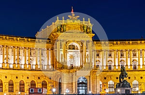 Hofburg palace on Heldenplatz square at night, Vienna, Austria