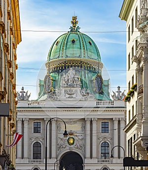 Hofburg palace seen from Kohlmarkt shopping street, Vienna, Austria