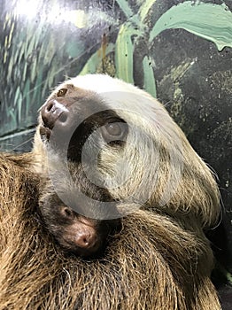 Hoffmann`s Two-toed Sloth with baby. Choloepus hoffmannii photo