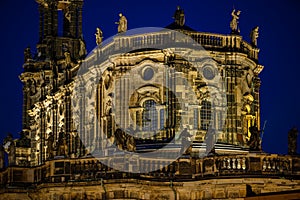 Hofkirche church at night, Dresden, Saxony, Germany