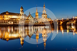 Hofkirche and palace in Dresden at night