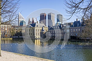 Hofvijver - Dutch Parliament, Government and The Hague skykine reflection