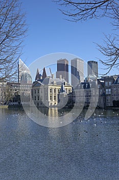 Hofvijver - Dutch Parliament, Government and The Hague skykine reflection