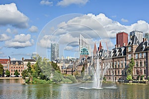 Hofvijver lake with a view on the Binnenhof, seat of Dutch government.