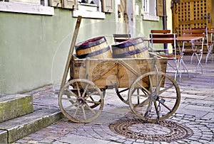Hogshead in a wooden vehicular photo