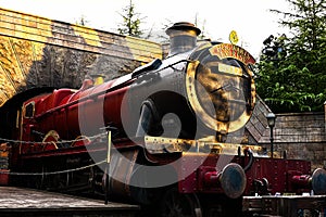 The hogwarts express train at the Wizarding World of Harry Potter in Universal Studios