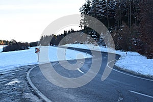 Hohe Acht, Germany 2022-12-15: curvy on top of the Hohe Acht mounatin road