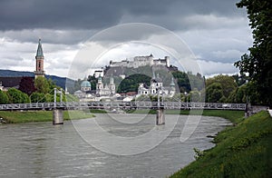 Hohensalzburg fortress on Festung mountain in Salzburg, Austria on bad weather