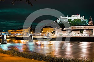 Hohensalzburg fortress at night. Salzburg. Austria