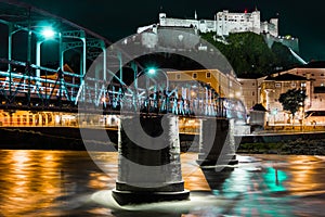 Hohensalzburg fortress at night. Salzburg. Austria