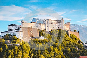 Hohensalzburg Fortress in Salzburg at sunset, Austria