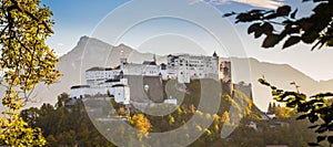 Hohensalzburg Fortress at sunset, Salzburg, Austria