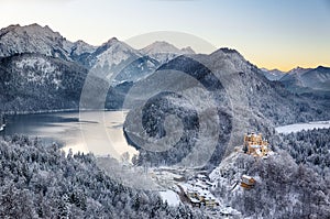 Hohenschwangau Castle at wintertime, Alps, Germany