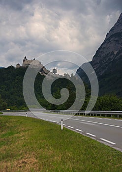 The Hohenwerfen Castle Festung Hohenwerfen located the the hill next to the village Werfen, Austria.