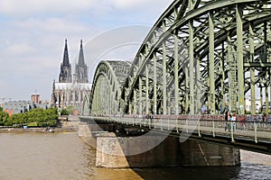 Hohenzollern Bridge and Cologne Cathedral in Cologne, Germany