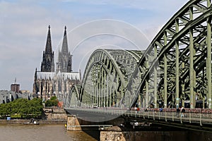 Hohenzollern Bridge and Cologne Cathedral in Cologne, Germany