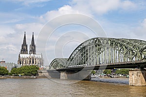 Hohenzollern Bridge and Cologne Cathedral in Cologne, Germany