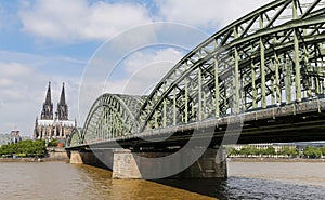 Hohenzollern Bridge and Cologne Cathedral in Cologne, Germany