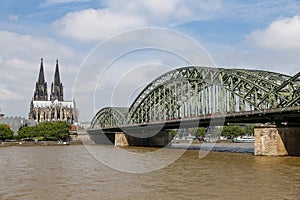 Hohenzollern Bridge and Cologne Cathedral in Cologne, Germany