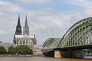 Hohenzollern Bridge and Cologne Cathedral in Cologne, Germany