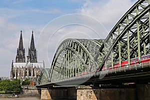 Hohenzollern Bridge and Cologne Cathedral in Cologne, Germany