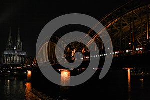 Hohenzollern Bridge Cologne illuminated at night