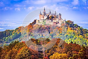 Hohenzollern Castle in the Swabian Alps, Germany beautiful autumn landscape