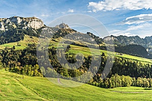 Hoher Kasten and Kamor in the Alpstein mountains, Bruelisau, Switzerland