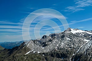 Hoher Sonnblick - Close up view on Schareck in Hohe Tauern mountain range in Carinthia, Austrian Alps. Moelltal glacier