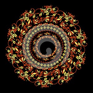 Hohloma circular pattern on a black. vector illustration