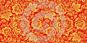 Hohloma in red and gold colors seamless pattern photo