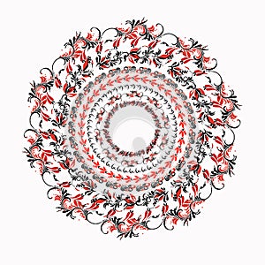 Hohloma round red black pattern on a white. vector illustration
