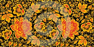 Hohloma seamless pattern in traditional colors