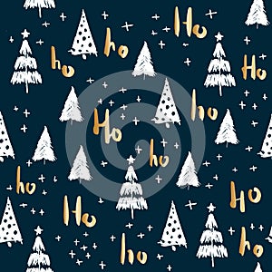 Hohoho and christmas tree seamless pattern handdrawn