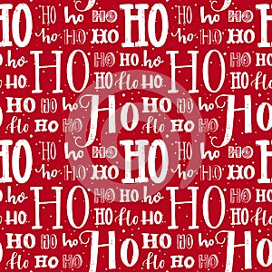 Hohoho pattern, Santa Claus laugh. Seamless background for Christmas design. Vector red texture with white handwritten