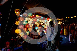 Hoi An Vietnam 19.06.19: People visit night market in Hoi an with colourful lanterns