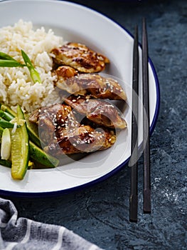 Hoisin Chicken. Traditional Asian cuisine. Chicken with sauce, r