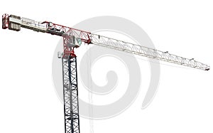 Three colors hoisting crane isolated on white photo