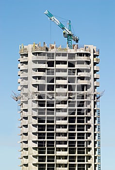 Hoisting tower crane in building action