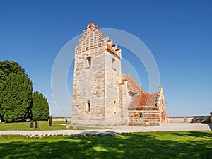 Hojerup Old Church, limestone 13th century church on cliff of Stevns Klint, Zealand, Denmark photo