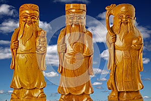 HOK LOK SIEW or FU LU SHOU three gods of china is famous god Because respect from chinese people. on sky background