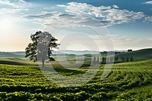 Hokkaido allure Mind seven hill tree and farm field panorama